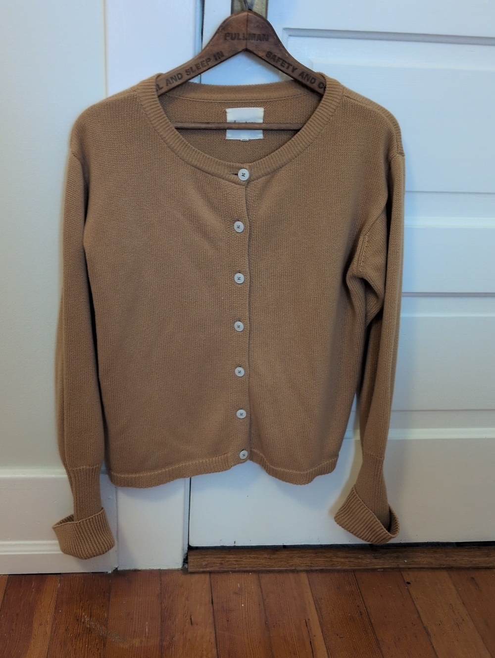 Women's Crewneck Button-Front Cardigan in Camel